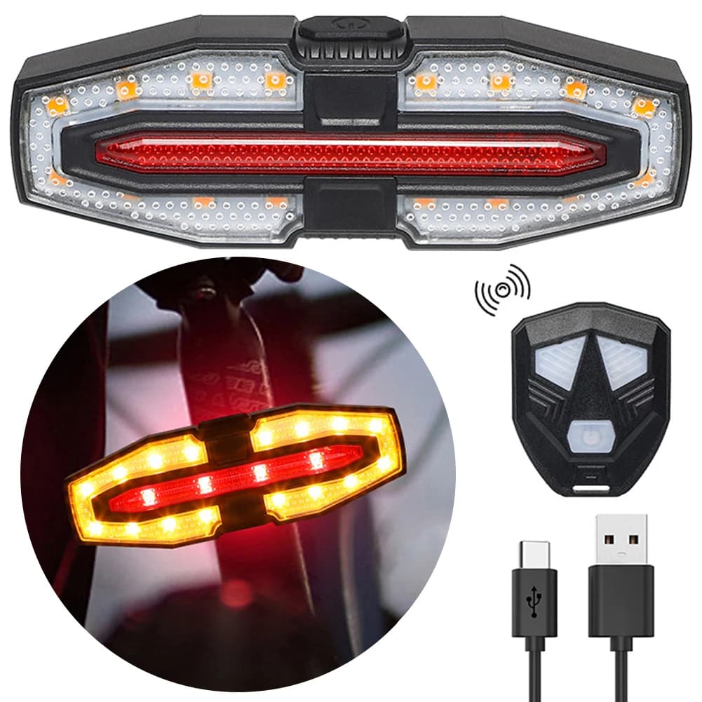 Rechargeable Rechargeable Bicycle Light with Direction Indicators, Night Cycling Warning Light with Wireless Remote Control