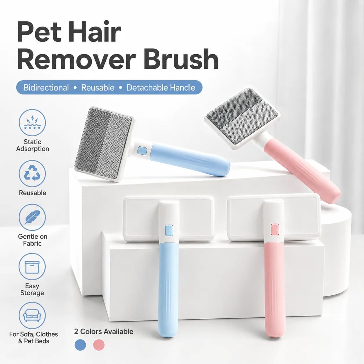 Pet Grooming Deshedding Comb, Detachable Handle Hair Removal Brush, Static Lint Roller for Sofa Carpet