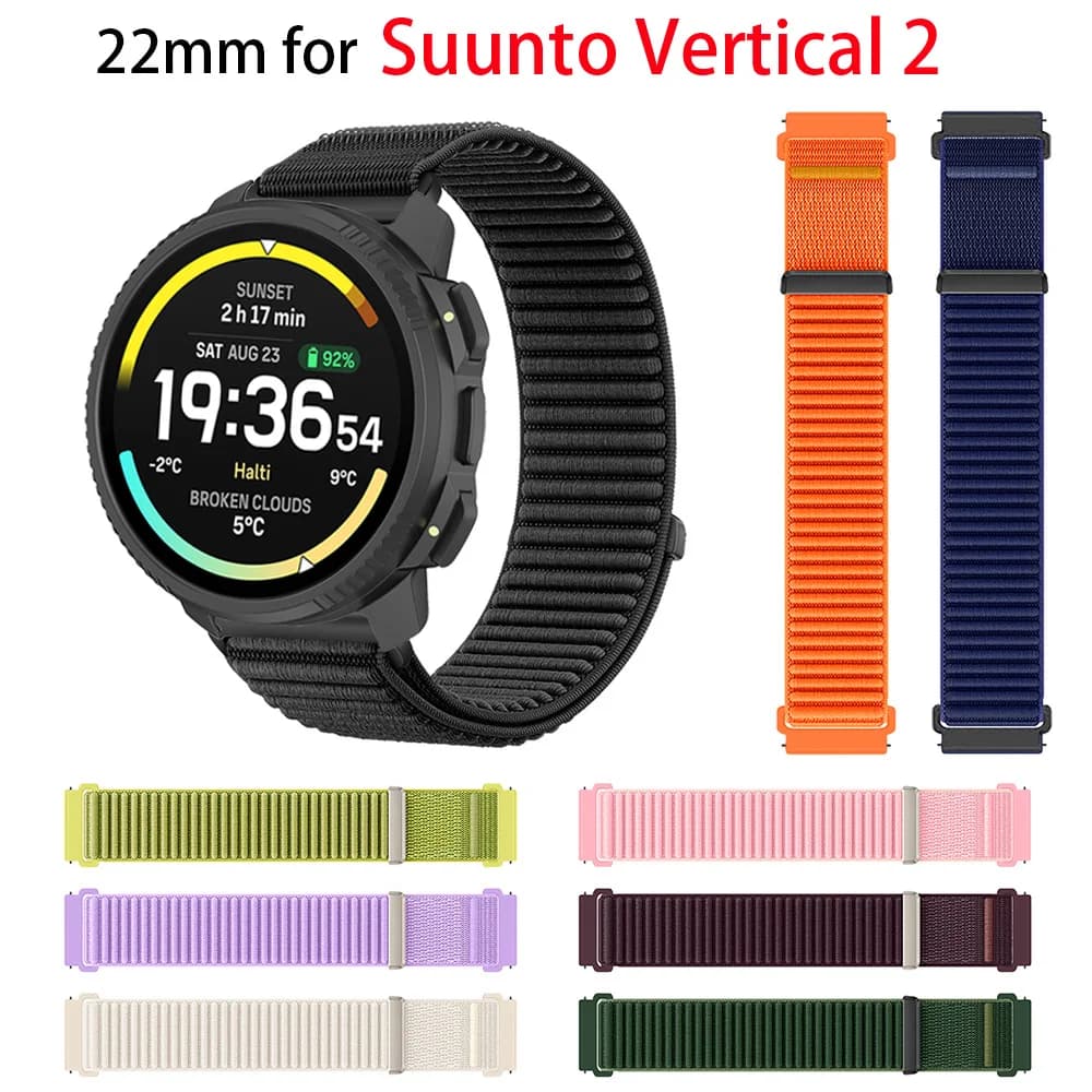 Cinturino per orologio in velcro da 22 mm per Suunto Vertical 2 adatto per cinturino in nylon Suunto 9 Peak Vertical Race 2