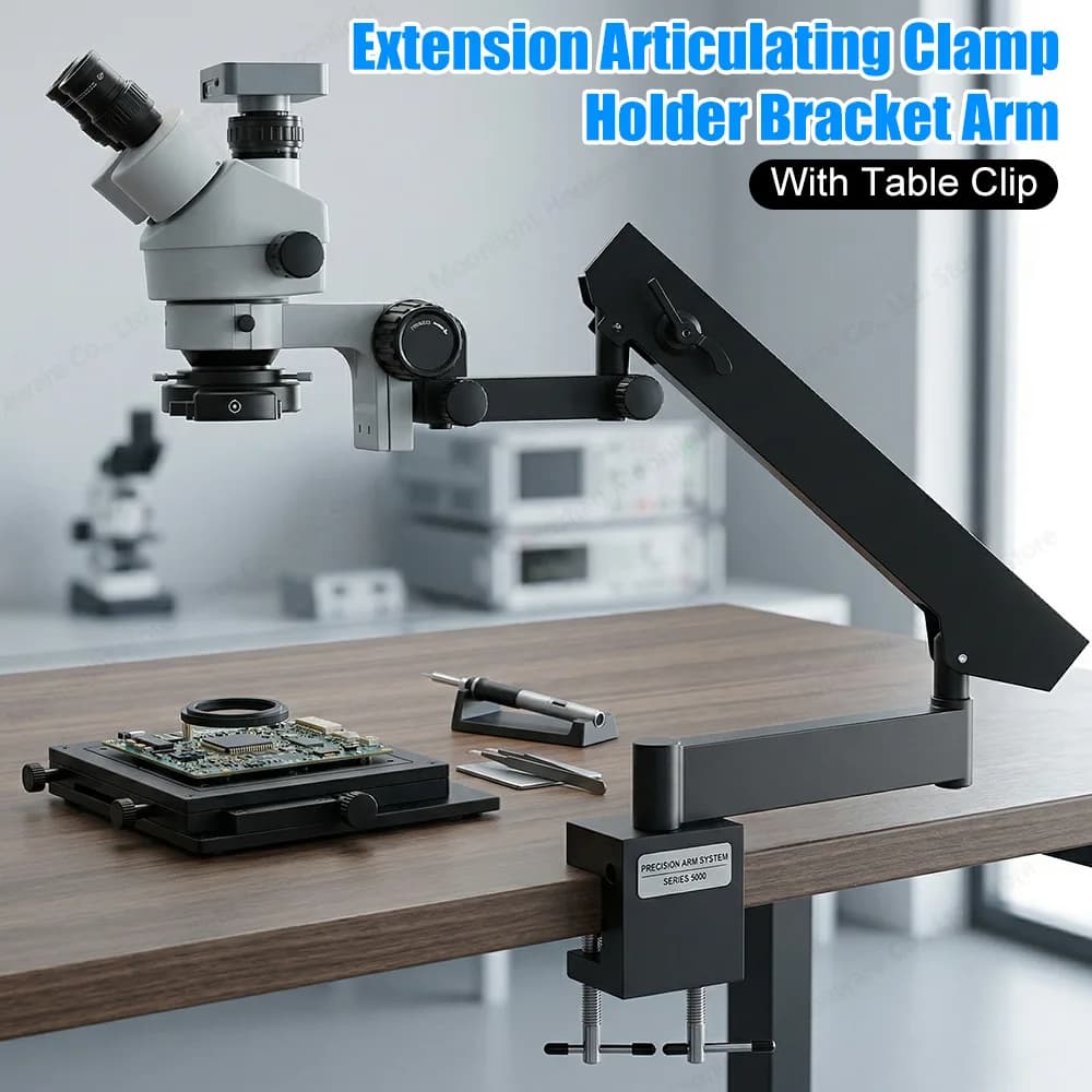 Supporto Telescopico Universale in Metallo con Clip da Tavolo e Braccio Orientabile Regolabile in Altezza per Binocolo e Microscopio Stereoscopico