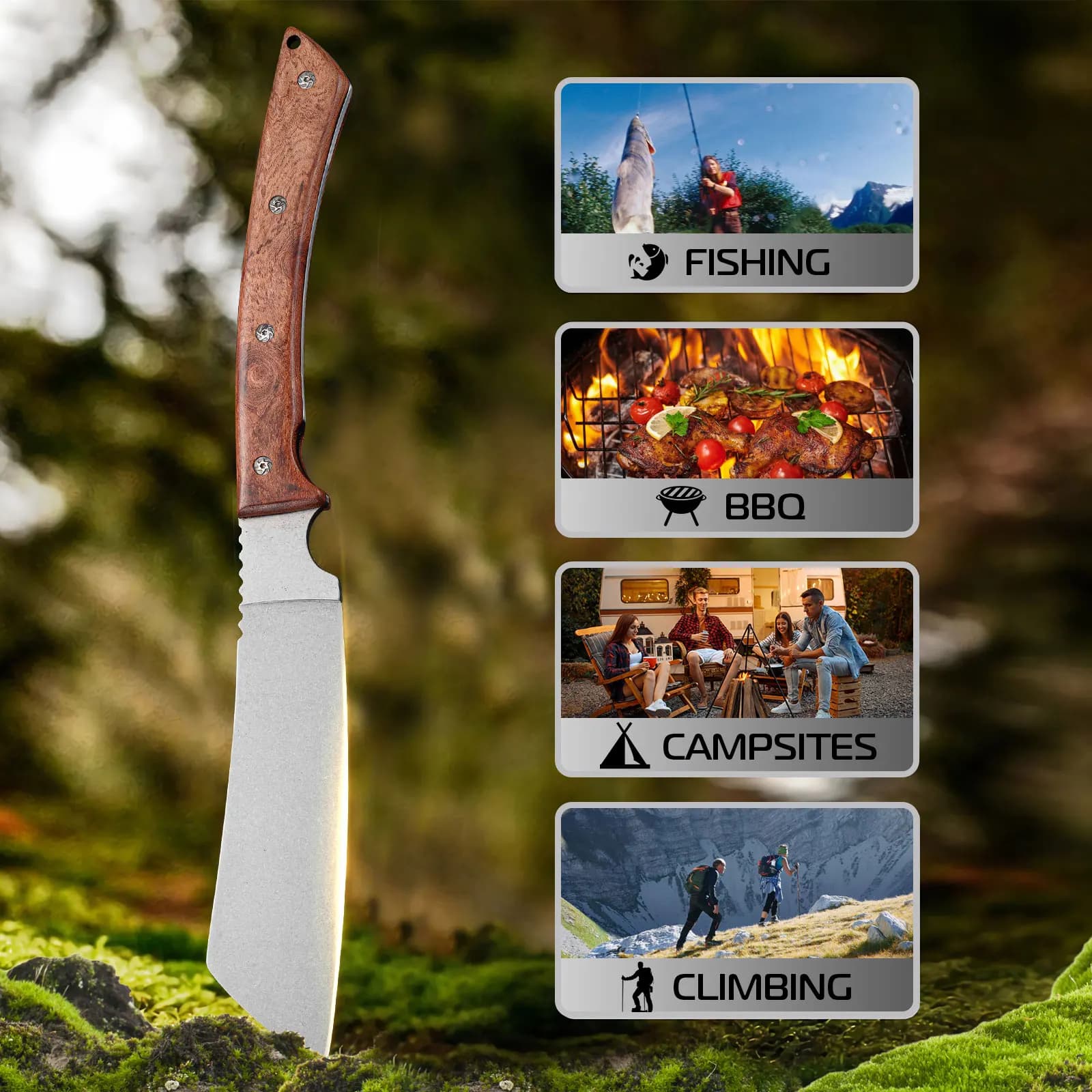Survival knife 1PC, high hardness cutting knife, stainless steel kitchen knife, self-defense knife, EDC fixed blade