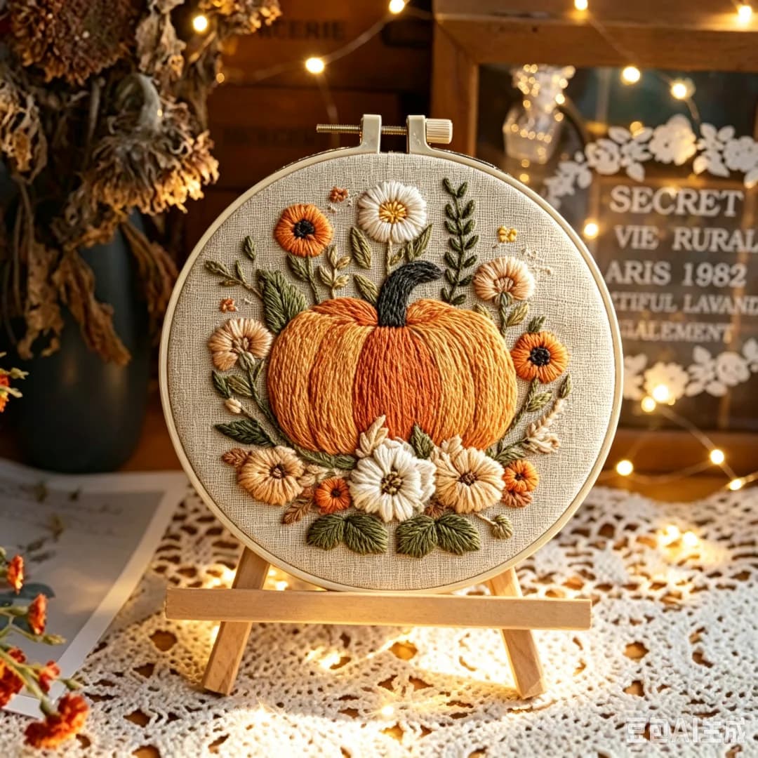 Halloween Embroidery DIY Pumpkin Handmade Fabric Material Kit, Suitable for Embroidery Beginners Practice, Halloween Christmas Gift