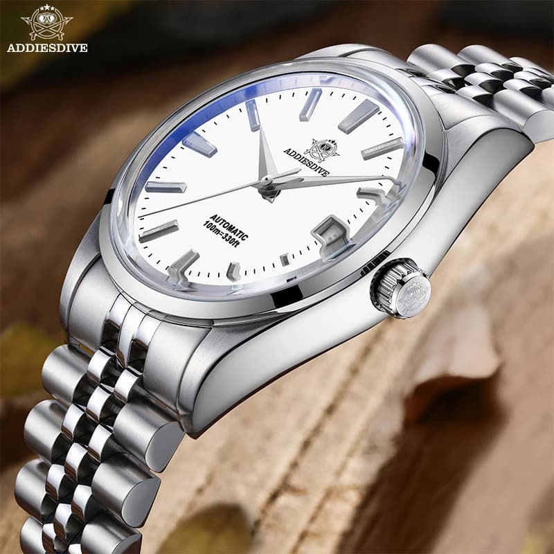 ADDIESDIVE AD2029 39mm Orologio meccanico automatico per uomo Quadrante nero/bianco Display calendario in acciaio Orologi subacquei Relogio Masculino