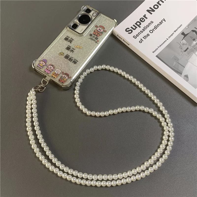 Cordino per telefono Collana lunga a tracolla Catena corta Perla di plastica con perline a mano Borsa con clip universale anti-smarrimento per custodia del telefono
