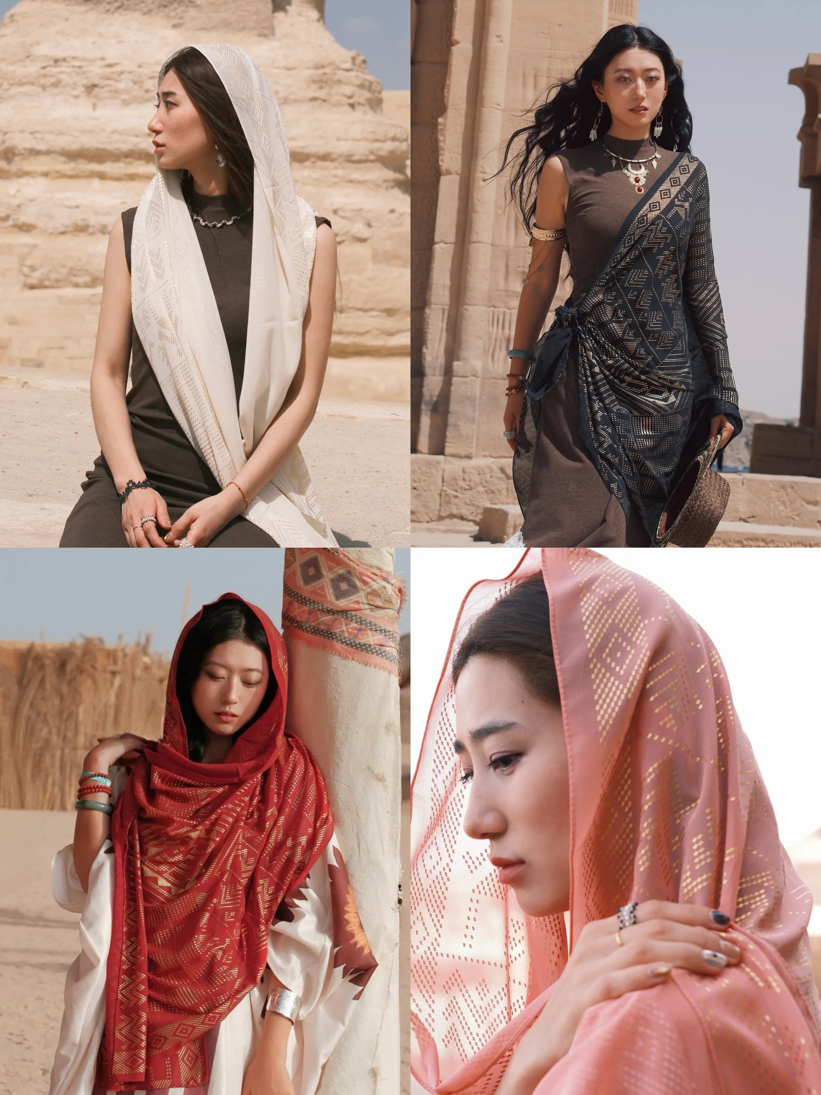 's Journey Store Vacation Foil Gold Shoulder Shawl Retro Ethnic Style Sunscreen Large Scarf Desert Shooting Multi-Function...