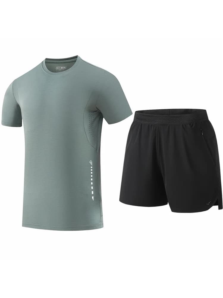 Ice Silk Sports Set for Men Summer New Loose Short Sleeve T-Shirt And Shorts Two-Piece Casual Sportswear Youth Five-Pocket Pants