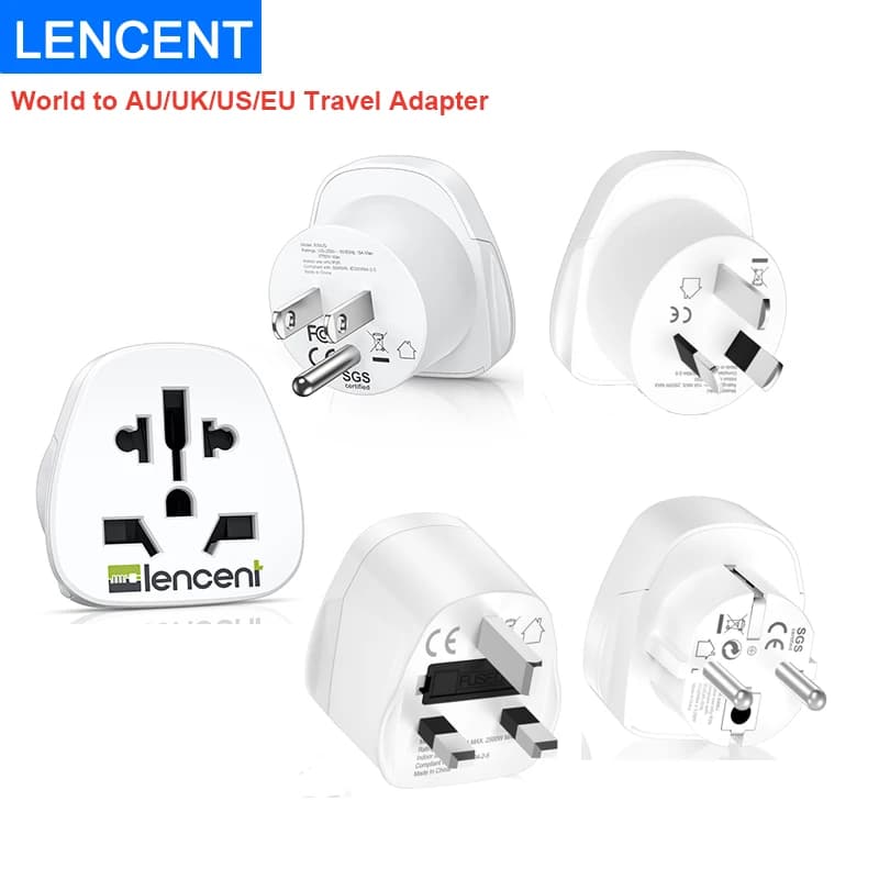 LENCENT 2 pezzi Adattatore da viaggio World a AU/EU/UK/US Protezione da sovraccarico Convertitore da viaggio Adattatore da viaggio per viaggi/casa
