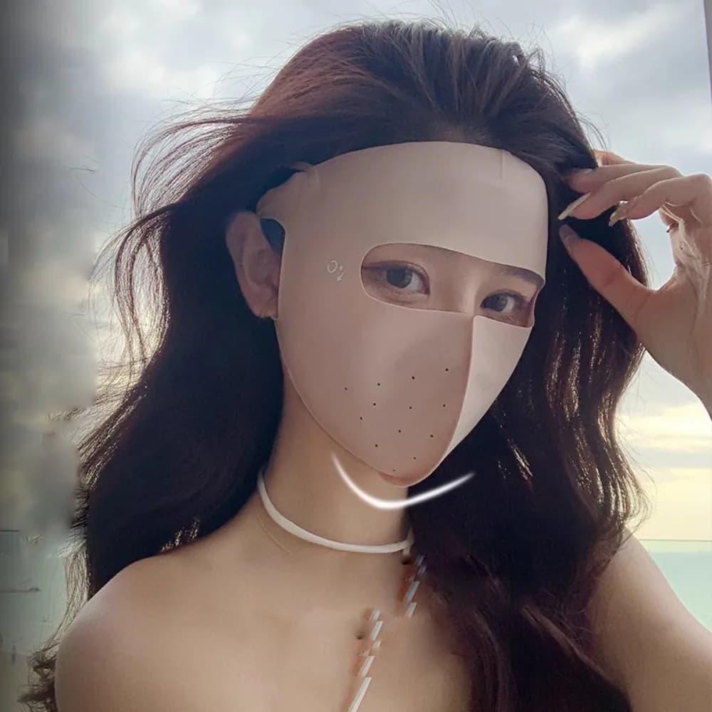 Vendita calda Maschera di seta di ghiaccio traspirante Anti-UV Protezione solare integrale Maschera da equitazione Maschera facciale Gini Traceless Maschera anti-sole Gita