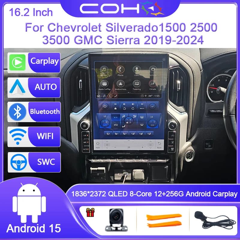 Autoradio Android 15 da 16,2 Pollici con GPS per Chevrolet Silverado1500 2500 3500 GMC Sierra 2019-2024, Sistema Dual, Multimedia