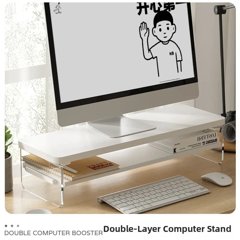 Supporto Rialzato per Monitor Desktop, Organizzatore per Notebook, Scaffale in Acrilico per Postazione di Lavoro, Stile Rustico