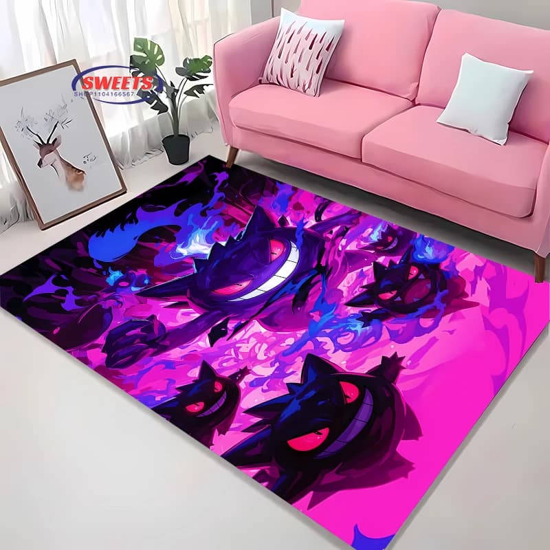 Tappeto per appassionati di anime, tappeto con personaggi Pokemon Gengar, per soggiorno, tappeto per camera da letto, divano, zerbino, decorazione, tappetino antiscivolo, Potdemiel