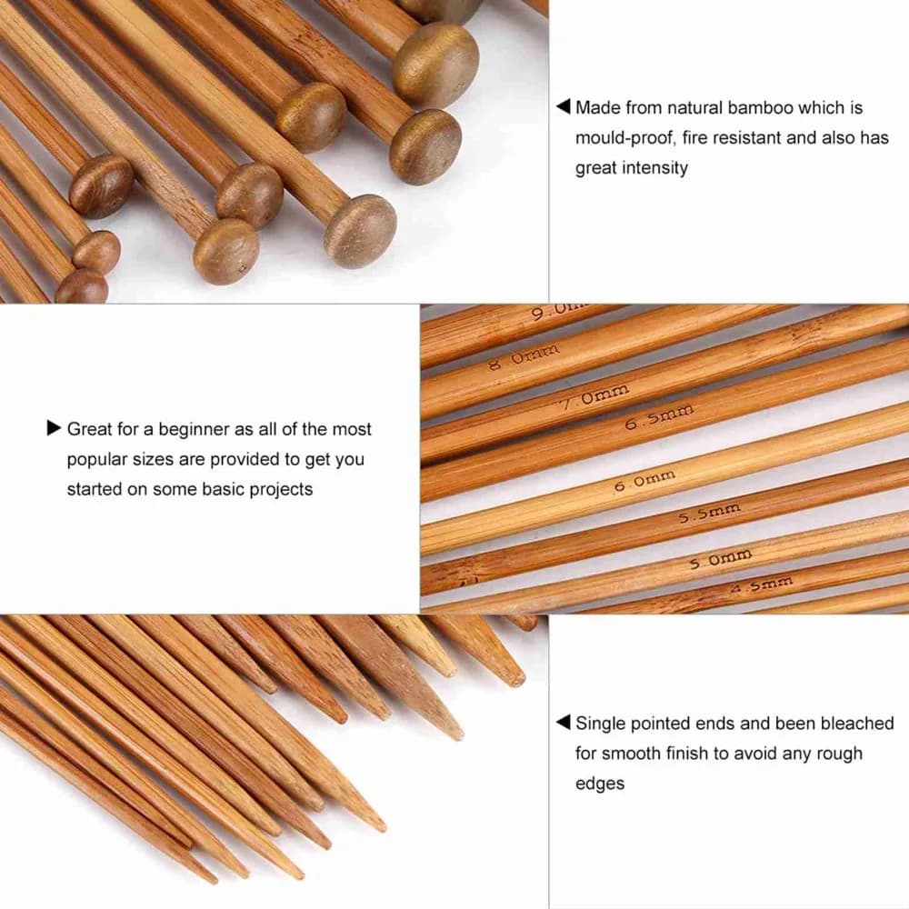 Set di 36 Ferri da Maglia in 18 Misure, Lunghezza 9 Pollici, da 2mm a 10mm, Carbonizzati, a Punta Singola, per Lavori Artigianali