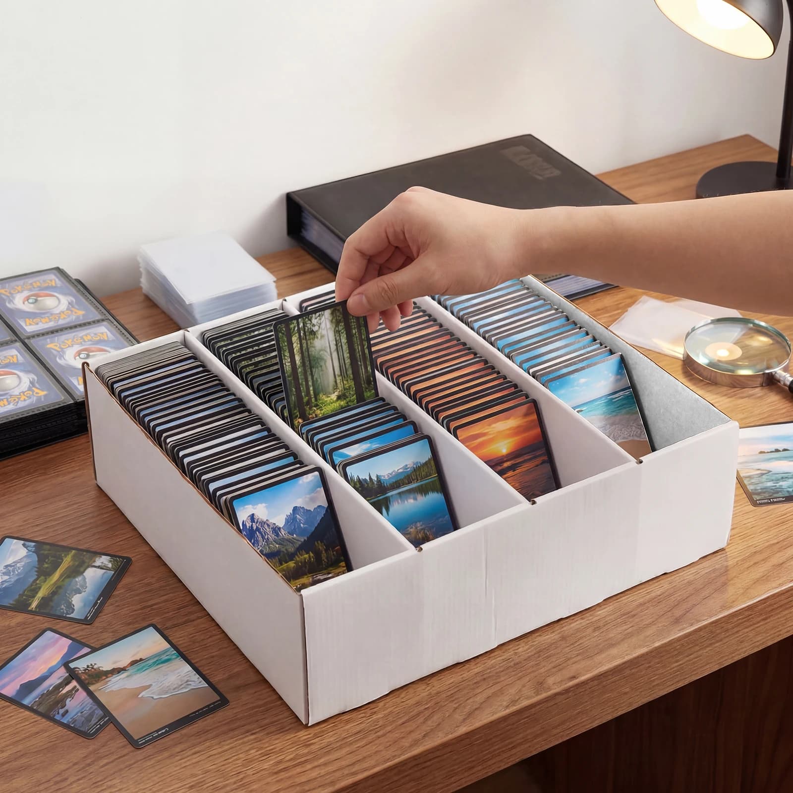 3Pcs Trading Card Storage Box 4 Compartment Large Capacity Cardboard Organizer Dividers for Basketball Football Sports Game Card