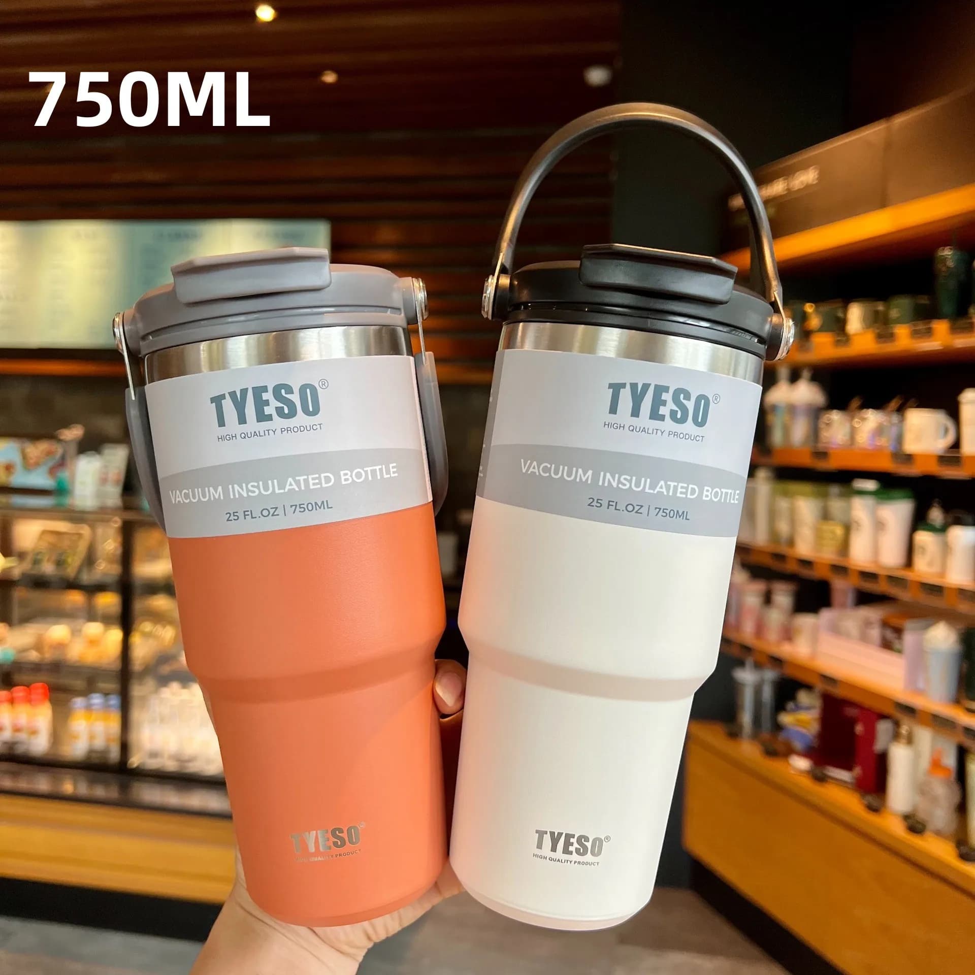 Tazza da caffè Tyeso da 750 ml Bottiglia thermos in acciaio inossidabile Isolamento a doppio strato Tazza da viaggio calda fredda Boccetta per vuoto Bottiglia d'acqua per auto