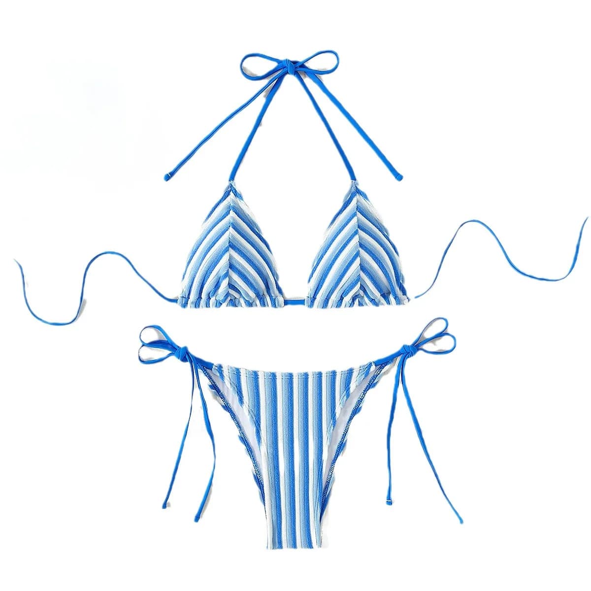 Nuovo asciugamano in stoffa con scollo all'americana e allacciatura, bikini a righe, costume da bagno da donna, estate, vacanza al mare, costume da bagno a vita bassa
