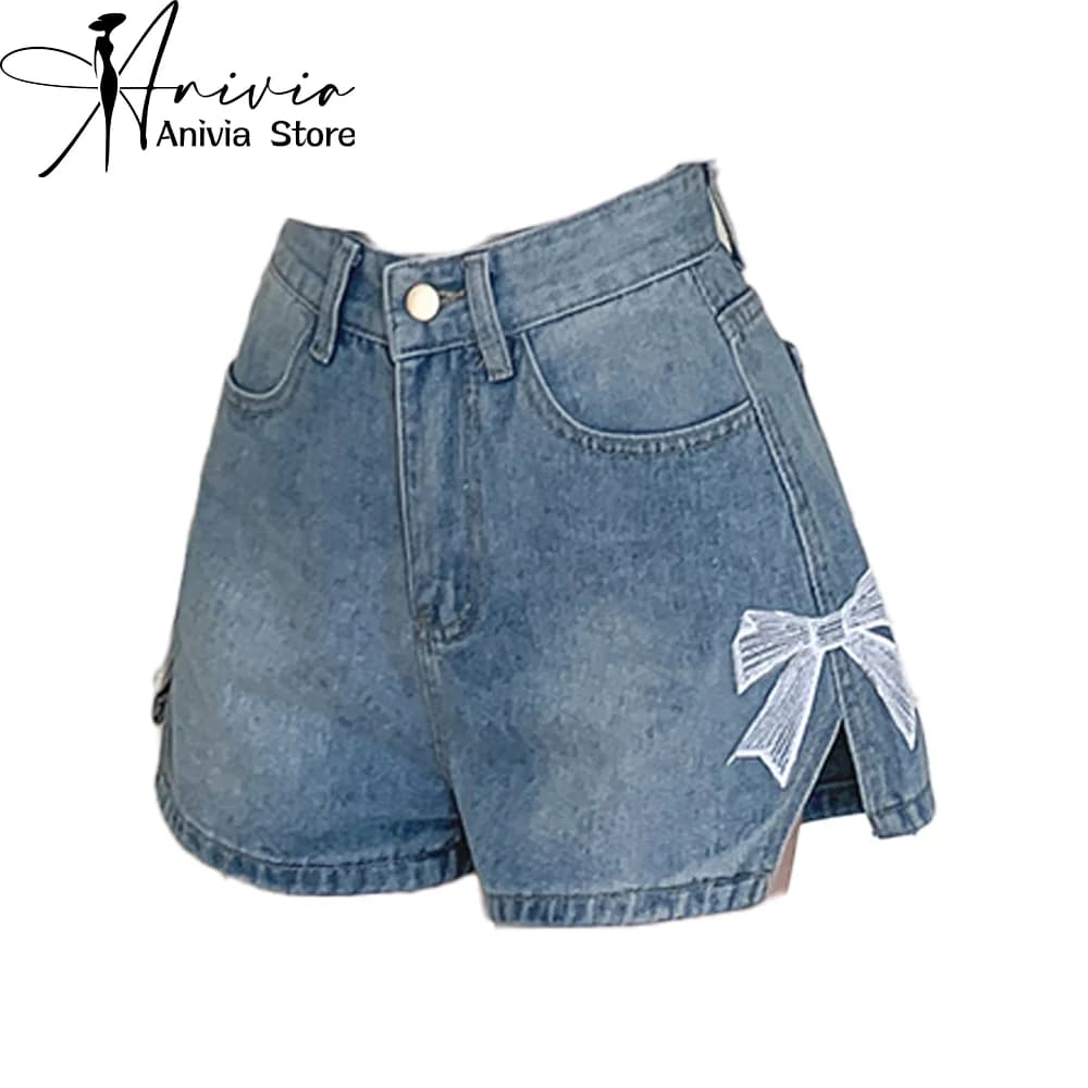 Pantaloncini di jeans casual blu da donna Y2K Harajuku High Street Fashion 2000S Style Estetico Sexy Retro Bowtie Jeans Pantaloncini Abbigliamento