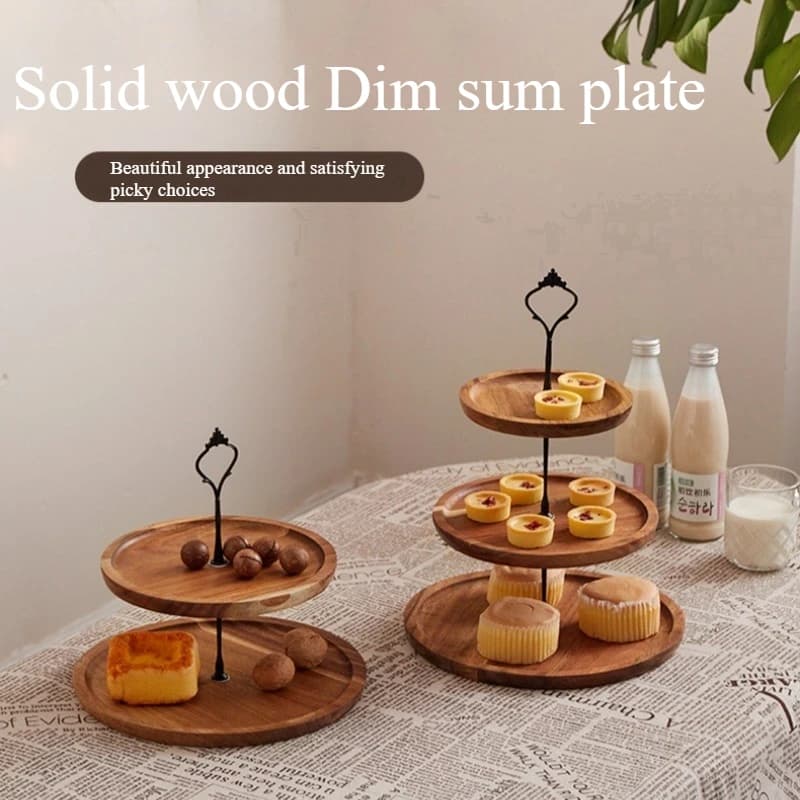 2/3-Layer Wooden Cupcake Stand Detachable Sturdy Cake Serving Tray Widely Use with Handle Cupcake Holder Shelf Dried Fruit