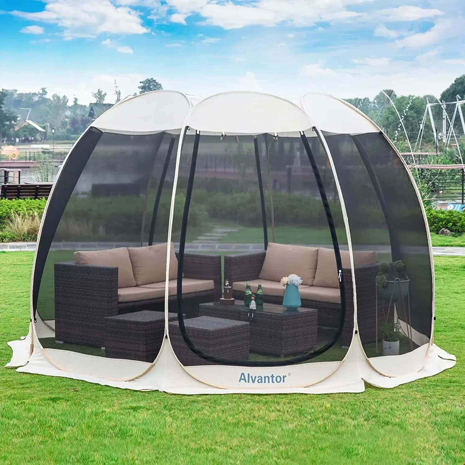 Gazebo Pop-Up con Zanzariera, Tenda Istantanea Resistente ai Raggi UV, Riparo Solare Portatile per Patio e Giardino