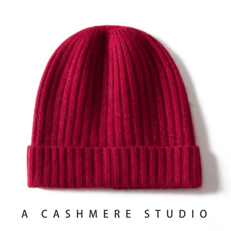 New Winter 100% Pure Goat Cashmere Hat For Men Women Outdoor Warm Knitted Beanie High-quality Solid Color Leisure Pullover Hat