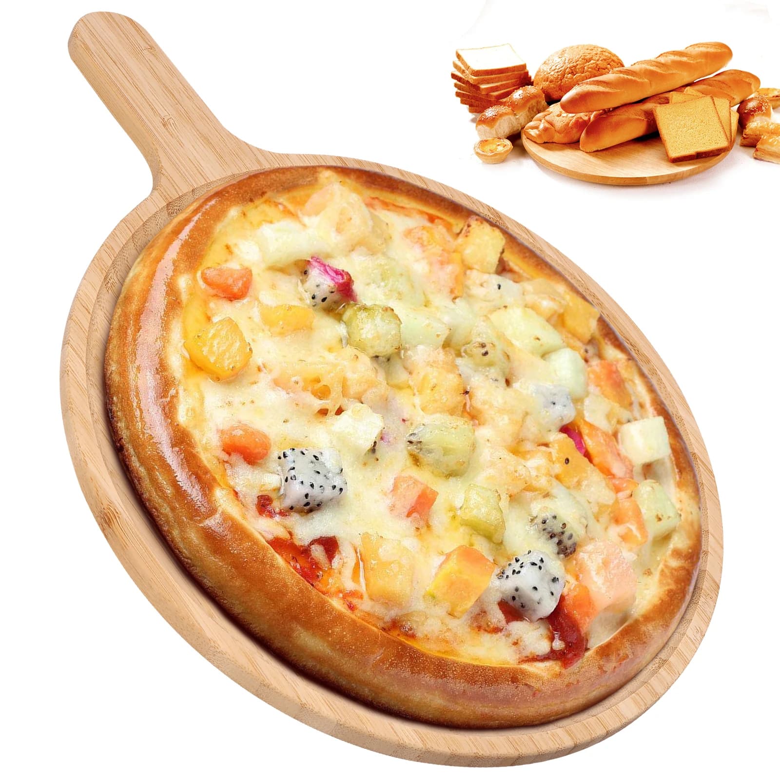 Tavola da portata rotonda in legno per pizza Tagliere in legno Vassoio per salumi Piatto per snack alla frutta da 7/9/11 pollici Utensili da cucina pratici