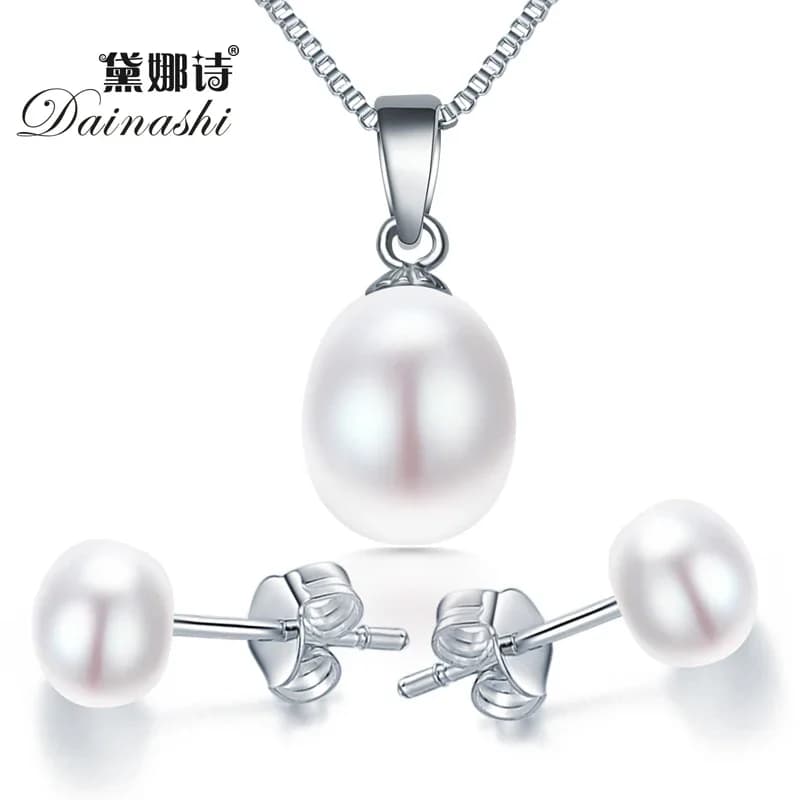 8-9mm 925 sterling silver earring and pendant necklace set for women party bridal jewelry set high quality freshwater pearl
