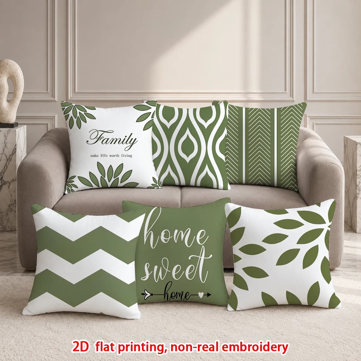 1pc Set of 6 Sage Green Boho Throw Pillow Covers, Farmhouse Home Decor Cushion Cases for Sofa Bedroom Living Room