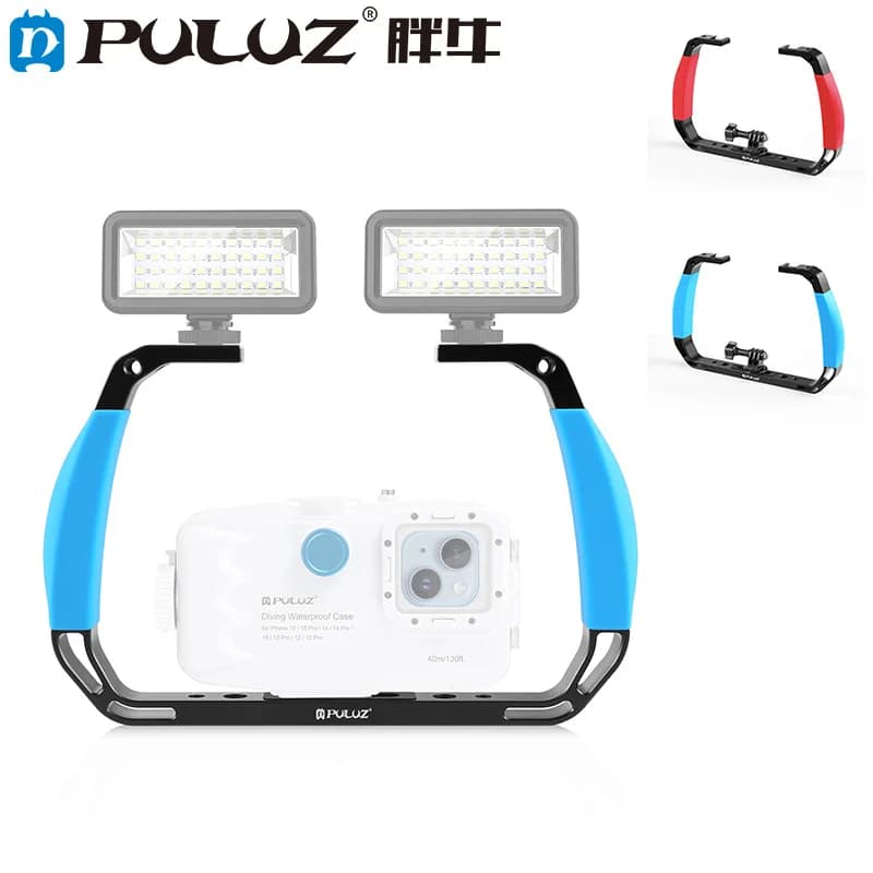 PULUZ Double Silicone Handles Aluminum Alloy Diving Plant for GoPro, DJI OSMO Action, Insta360 and other action cam