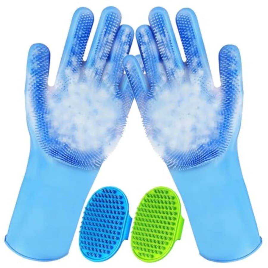 Kit per la toelettatura di animali domestici da 4 pezzi per cani e gatti, guanti per il lavaggio del cane e spazzola per il bagno, spazzola per shampoo per cani, spazzola per il lavaggio del cane