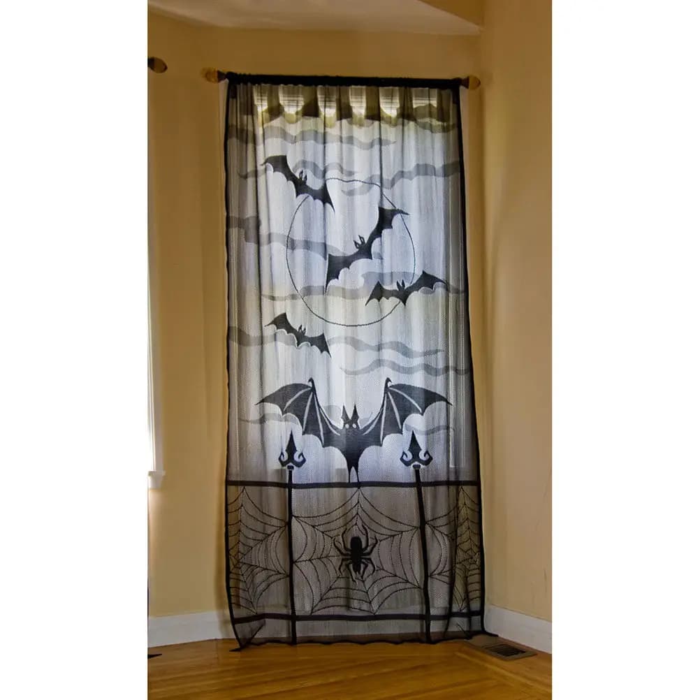 Tenda a Rete di Ragno per Porta e Finestra, Decorazione Halloween, Tenda Trasparente per Finestra, Decorazioni per la Casa e le Feste, Nero
