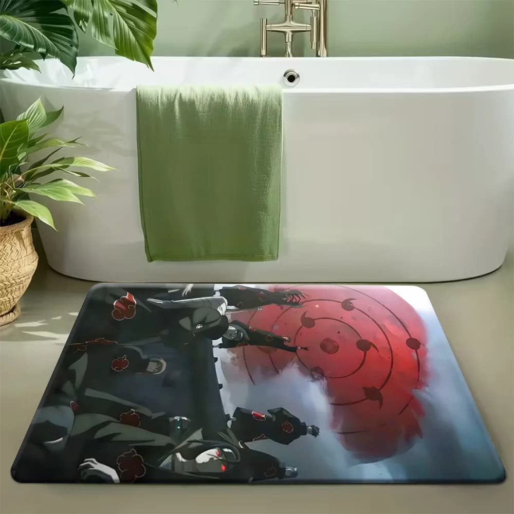 Tappetino da bagno con stampa di personaggi Akatsuki e scena Infinite Tsukuyomi dell'anime Naruto, tappeto da bagno lavabile e assorbente antiscivolo per vasca e doccia