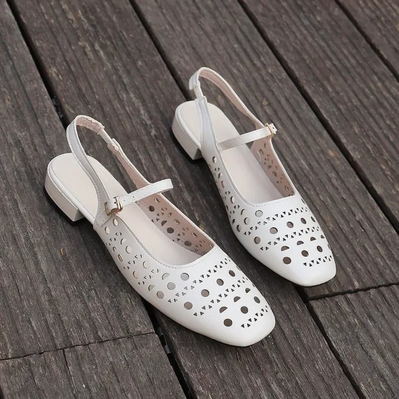 Women Square Toe Geometric Cutout Slingback Mary Jane Sandals Adjustable Single Strap with Metal Buckle Summer Casual Outfits