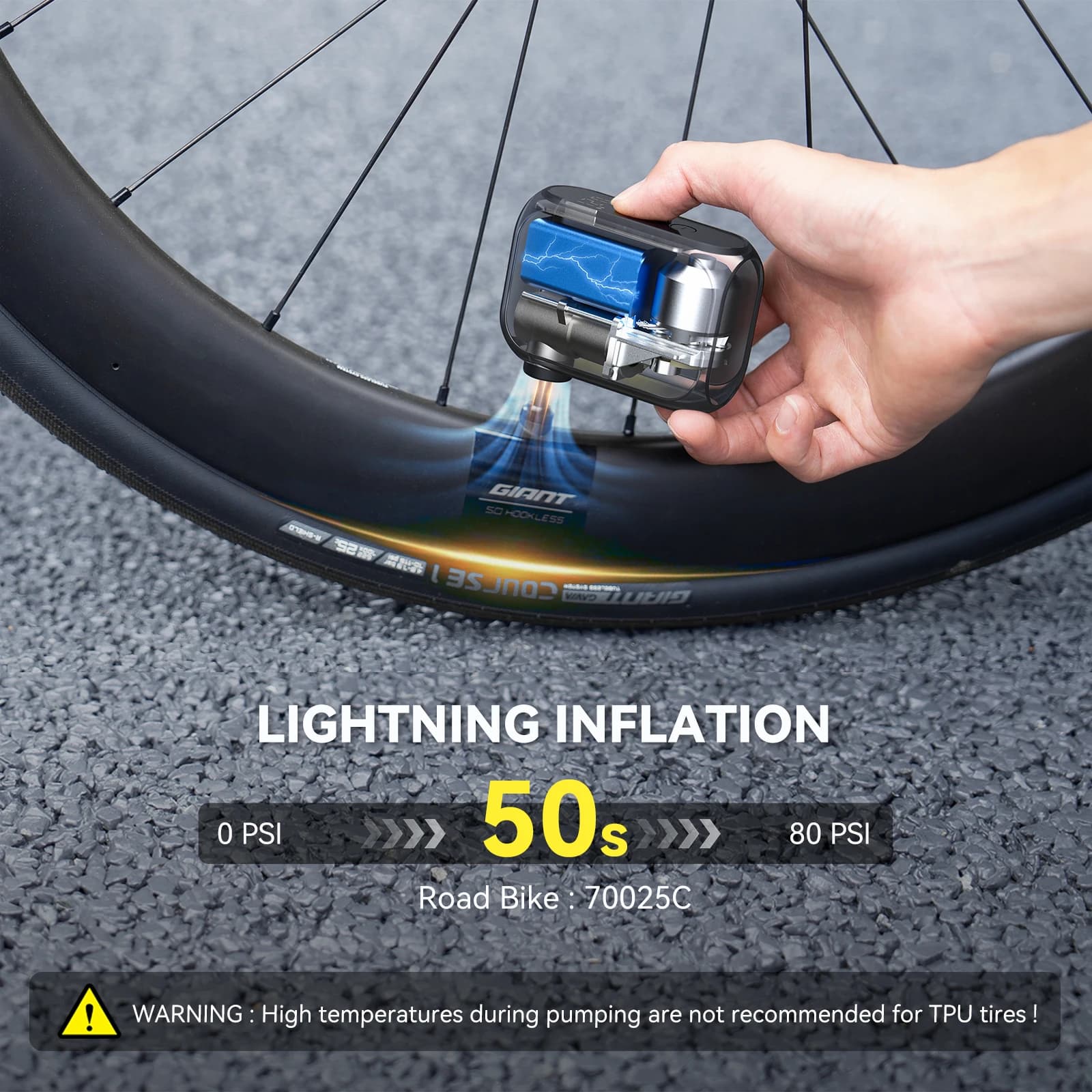 Anoutway AS210MAX Pompa Elettrica Portatile per Biciclette con LED, Gonfiatore d'Aria Ricaricabile 600mAh, Manometro 120PSI, Compressore d'Aria per Pneumatici