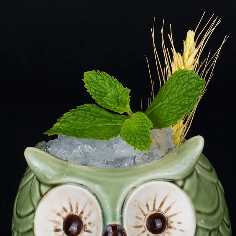 Tazza Tiki in Ceramica da 500ml a Forma di Gufo, Bicchiere in Porcellana per Birra e Vino, Accessorio da Bar