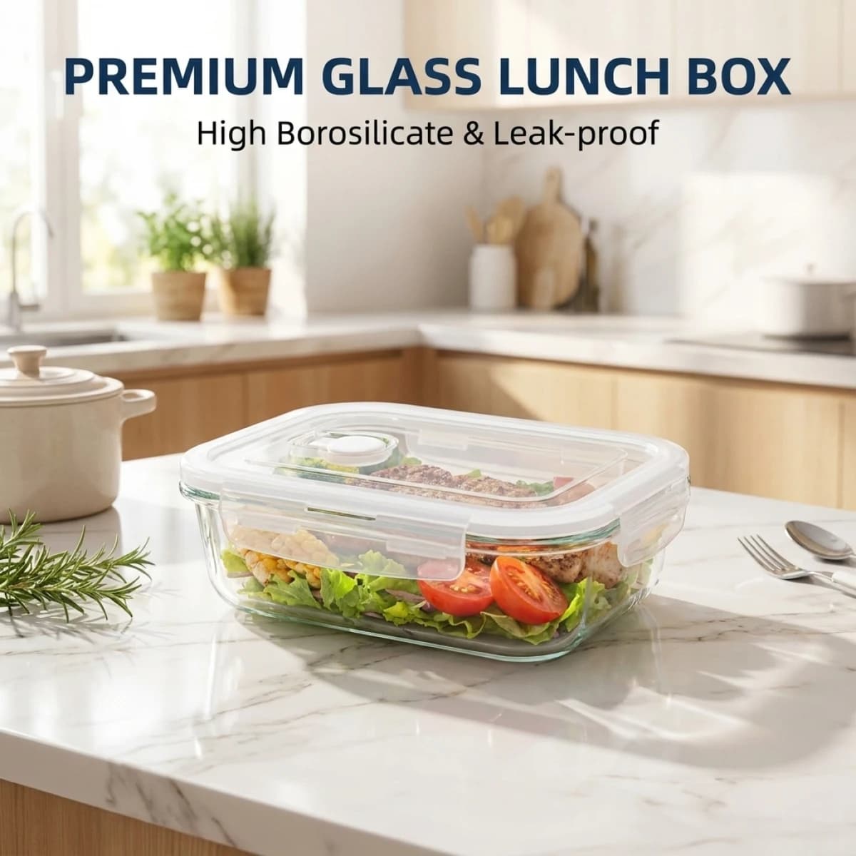 Contenitore Extra Large in Vetro Borosilicato per Preparazione Pasti - Adatto al Microonde Senza Coperchio, Ciotola Bento Bianca