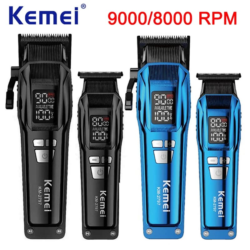 Kemei KM-2797 9000/8000 giri/min Set tagliacapelli a batteria DLC macchina per taglio di capelli elettrico da uomo barbiere tagliacapelli nero o blu
