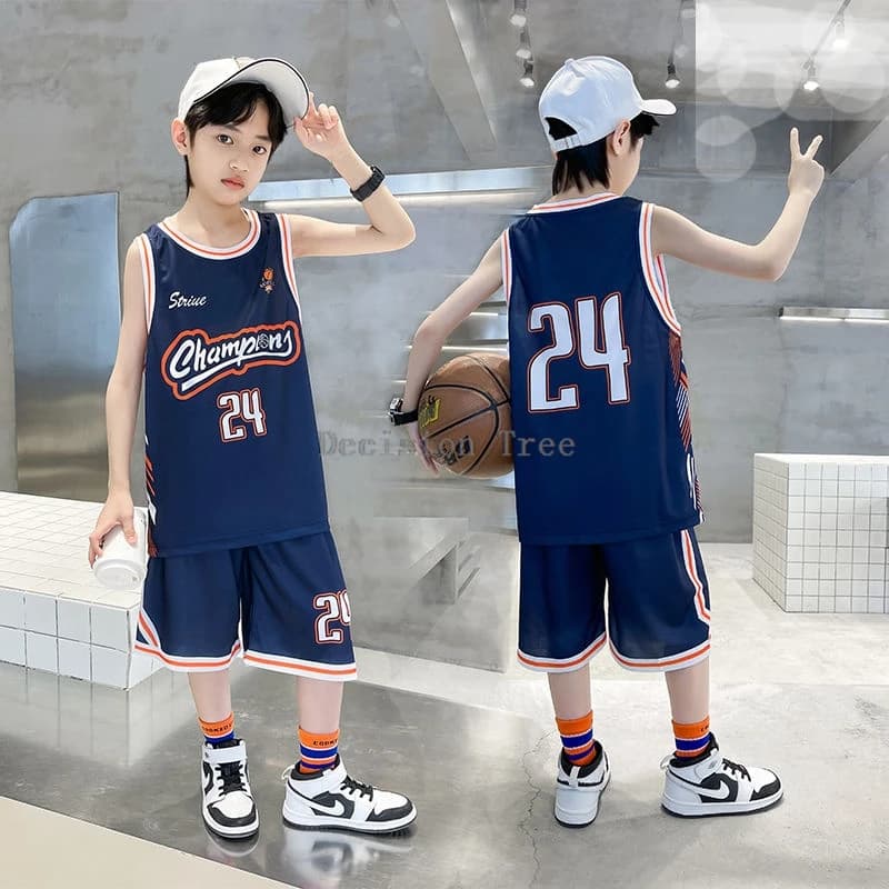 2024 summer popular slim uniform sports kids chinese sleeveless basketwear fast drying beautiful sports jumpsuit for kids cool