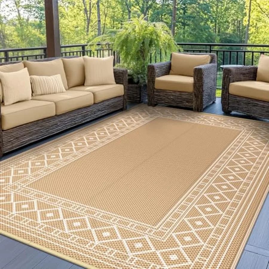 Outdoor Rug Waterproof 6'x9' for Patio, Foldable Reversible Plastic Straw Carpet for Travel Trailers, RV, Deck, Picnic, Porch,
