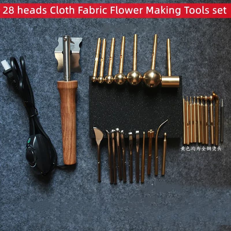 Set di strumenti per la creazione di fiori in tessuto, Premium 28 teste + Saldatore con controllo della potenza