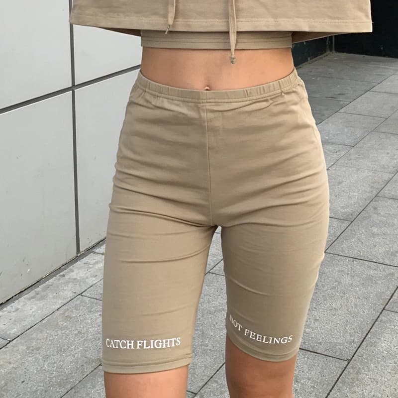 Pantaloncini Sportivi Estivi con Stampa Lettering, Vita Elastica, Stile Harajuku, per Yoga e Jogging