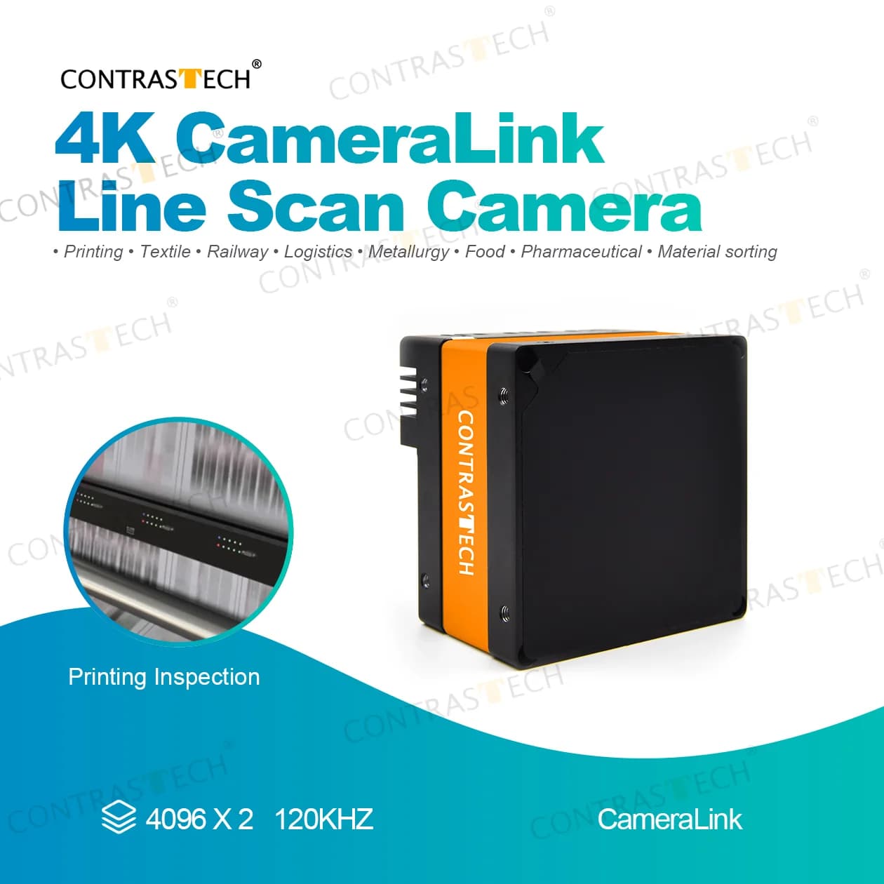 Mars Series 4K 120kHz Gpixel CameraLink Wide Dynamic Line Scan Camera for Scratch Inspection Contrastech