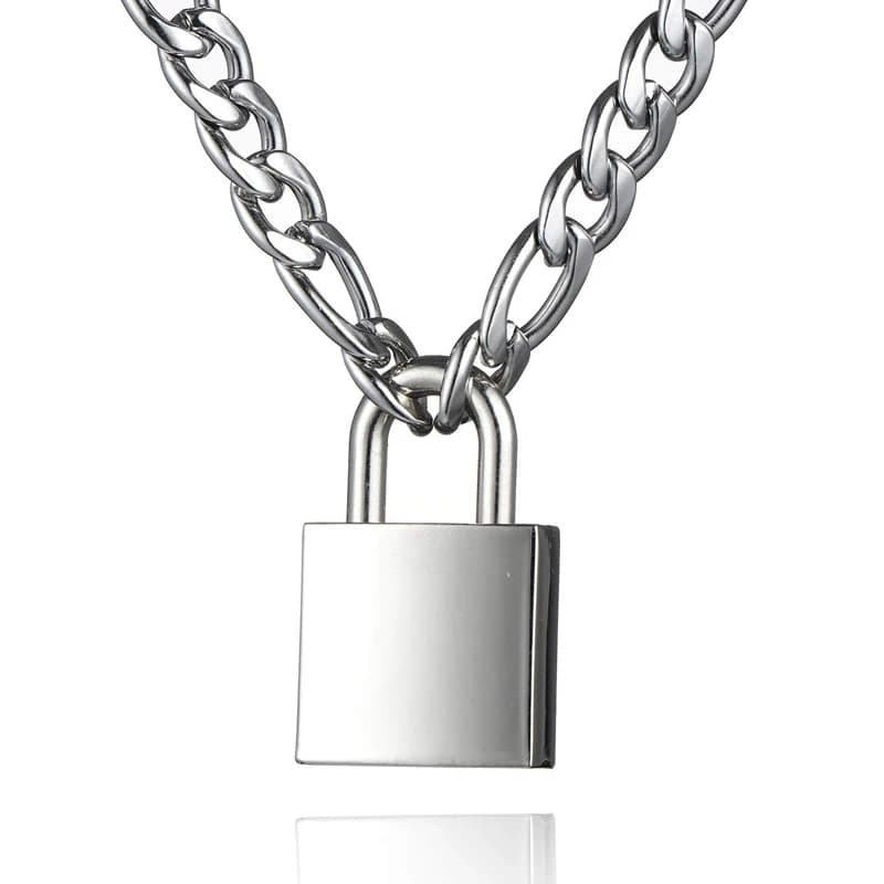 Padlock Necklace Punk Fashion Lock Chain Pendant Necklaces for Men Women 50cm/20" Chain