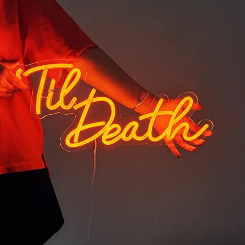 Til Death Insegna luminosa al neon per Halloween, matrimoni, feste, fidanzamenti, addio al nubilato, banner, decorazioni da parete, luce 5 V alimentata tramite USB