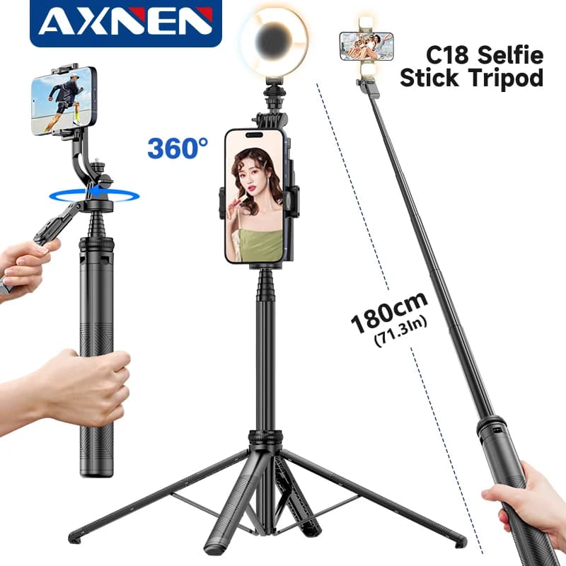 Treppiede per Selfie Stick con Attacco da 1/4'' e Gimbal Portatile, Quadripode Stabile per Riprese Bilanciate, Bluetooth Wireless per Viaggi, Portatile