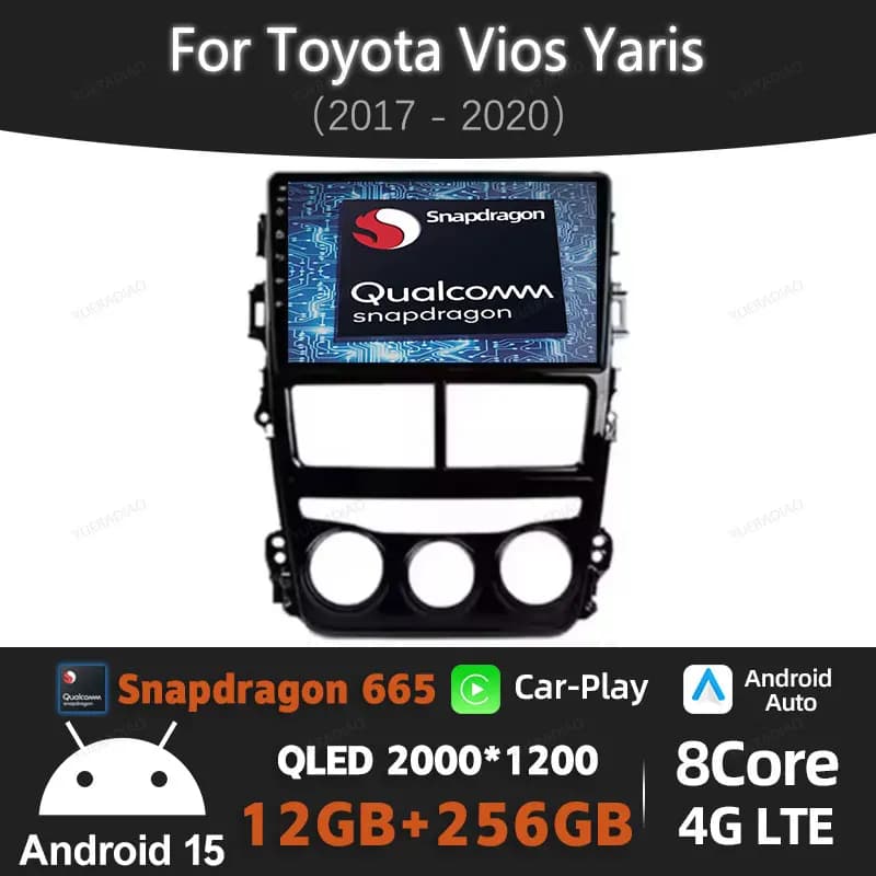 Android 15 Carplay Cars for Toyota Vios Yaris MT 2017 2018 2019 2020 Auto Radio Multimedia 4G WIFI NAVI GPS QLED DSP