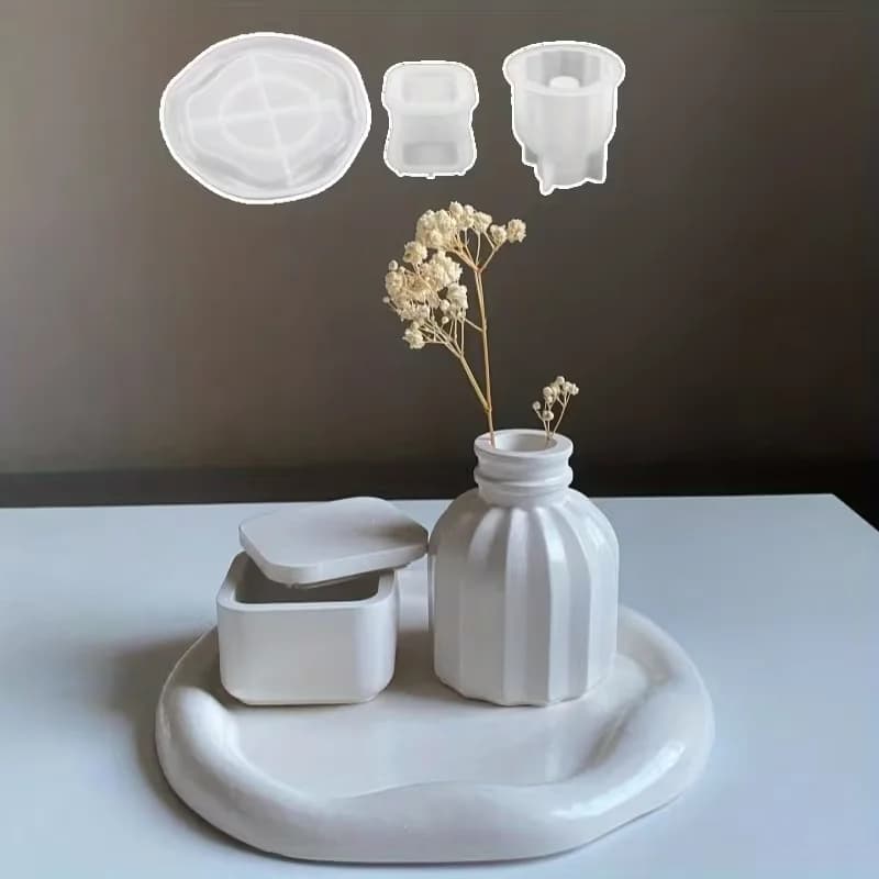 Set di 3 Stampi in Silicone per Resina Epossidica Fai-da-Te, Gesso, Cemento, Portacandele e Decorazioni per la Casa