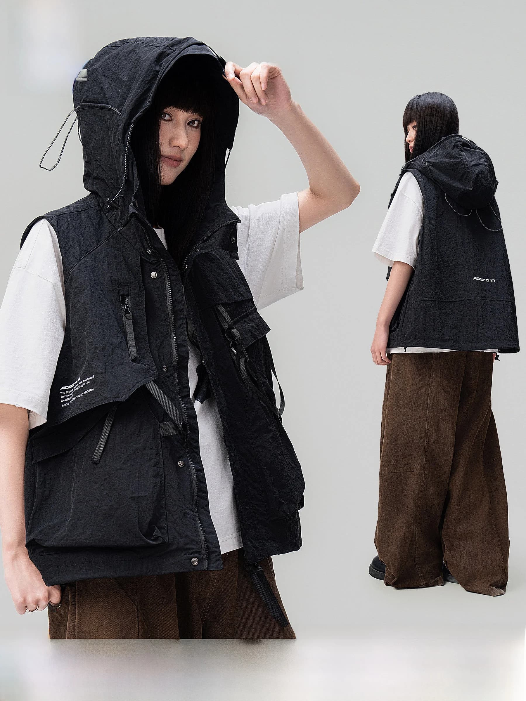 AOGZ Tactical Vest Unisex Spring Summer 2026 New Workwear Functional Style Sleeveless Hooded Jacket Youth Casual Fashion