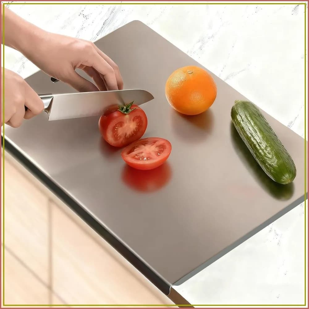 Stainless Steel Cutting Board with Lip & Non-Slip Mat, 15.7x11.8" for Meat, Fruits, Veggies, Dough