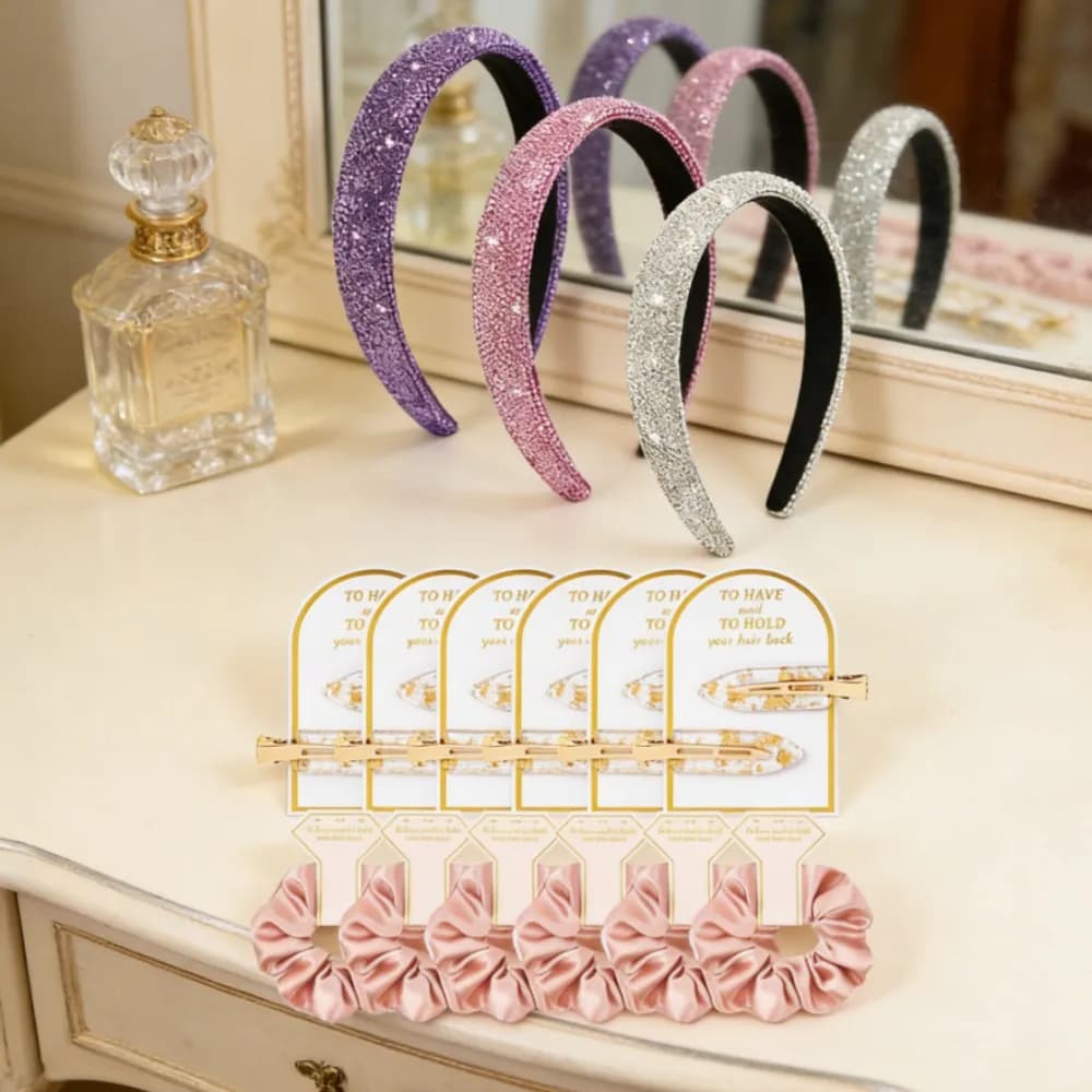 Set of 15 Accessories for Damigella d'Onore Hair: Freezers, Elastics and Sparkling Belt - Gift for Wedding and Wedding Favor for Women