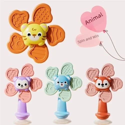 Baby Suction Cup Windmill Toy Rotating Music Teether Early Educational Sensory Toy for Toddlers Bath Table Activity
