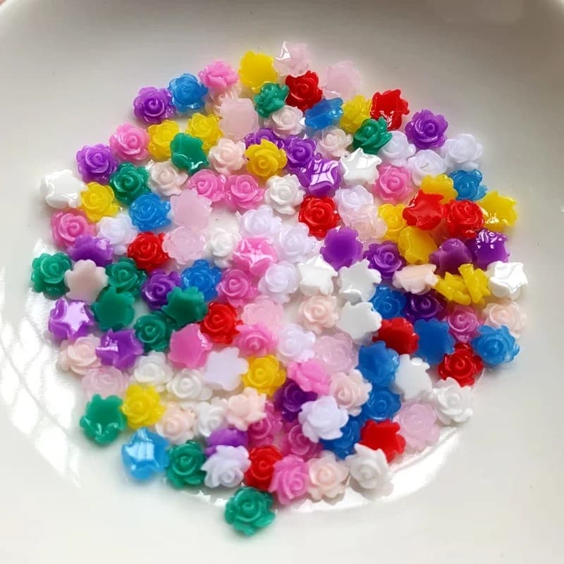 100pcs 6mm Resin Flower Rose Flatback Cabochon Beads For Nail Art Craft Decoration Jewelry Making Hairpins decorate the flowers